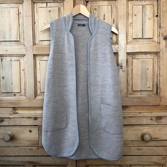 J. McLaughlin Wool Tan‎ Cream Open Front Vest Sweater Topper Womens Size Small - Picture 1 of 9